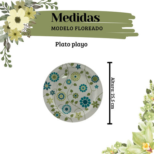 Generic Set X12 Plato Playo Melamina Redondo Estampado Flores 25cm 1