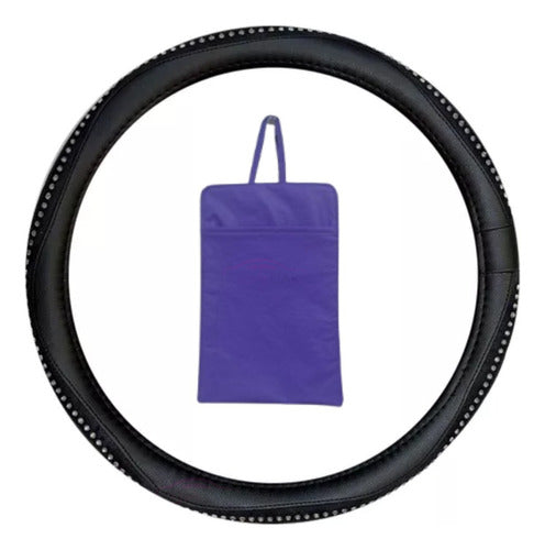 LadyCar Cubre Volante Cuerina C/Detalles De Brillos + Bolsita Violeta 0