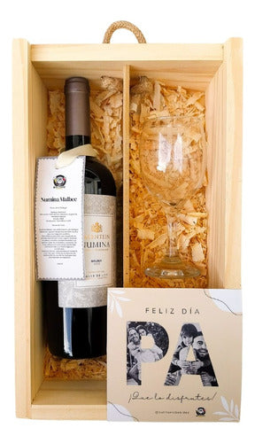 Regalo Para El Dia Del Padre Box De Madera Vino Tinto Y Copa 0