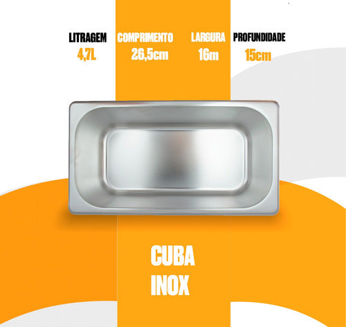 Kit C/ 3 Cubas Gn Gastronômicas Rechaud Buffet Inox 1/4x150 1