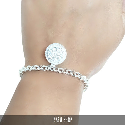 Barú White Steel Rolled Link Bracelet with San Benito Charm 6