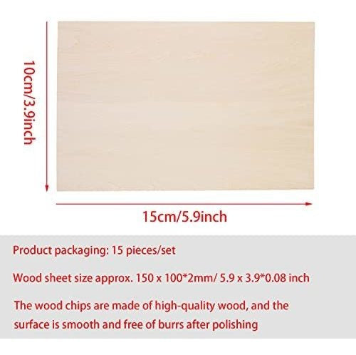 Siwuchye Unfinished Wood, 15 Pack Balsa Wood Sheets, Basswood Thin Craft Wood Board (150x100x2mm) 1