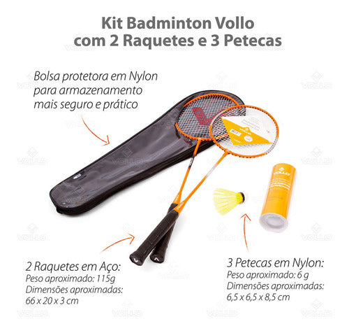 Kit Jogo De Badminton C/ 2 Raquetes 3 Petecas + Bolsa Vollo 1