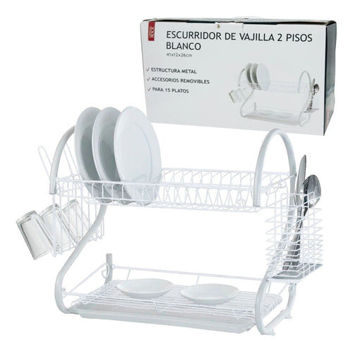 Crystal Rock 2-Tier Dish Drainer - White Metal 0