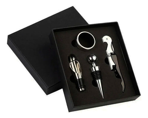 Set De Vino 4 Piezas Accesorios Sacacorcho En Caja Regalo 0