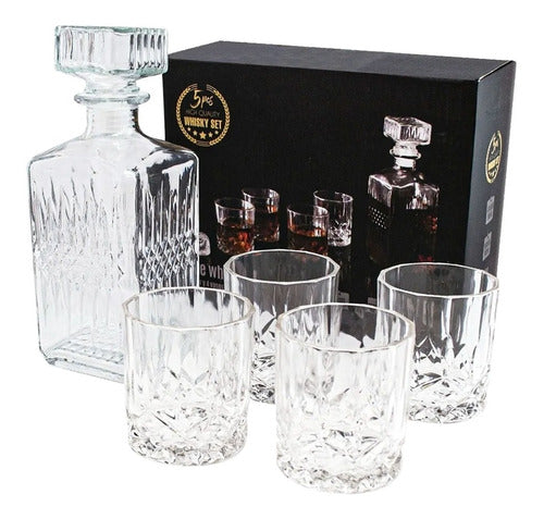 Set Whisky 5 Piezas Vidrio Botella 4 Vasos Tienda Pepino 0