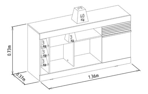 Punto Union Rack Mesa De Tv 60 - 136 Cm Largo - Aparador Panel Rio 5