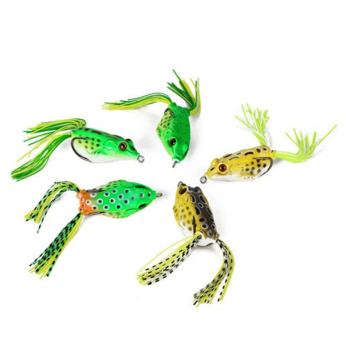 5pcs Soft Fishing Lures Frog Great Topwater Crankbait Hooks 0