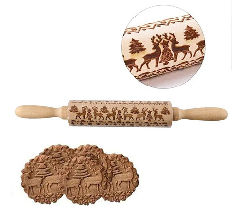 Koxhox Relief Wooden Rolling Pin for Christmas Dough Engraving 3