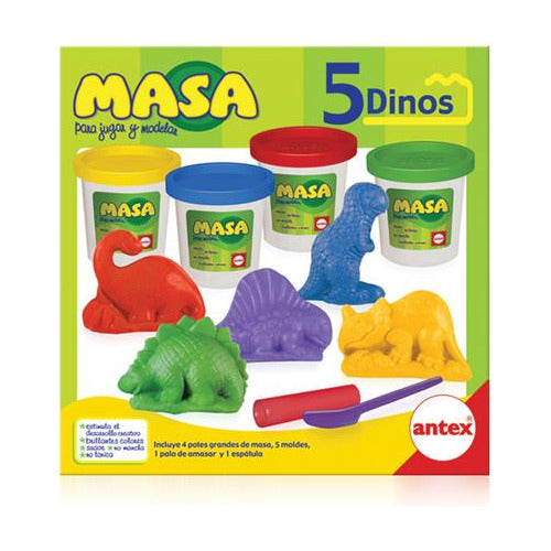 Set Masas Dinosarurios 4 Potes 5 Moldes Espatula Palo 0