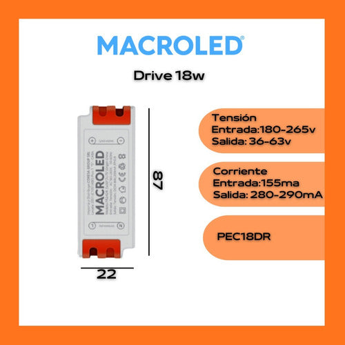 Macroled Driver Fuente Para Panel Led 18W De Embutir/Aplicar 2