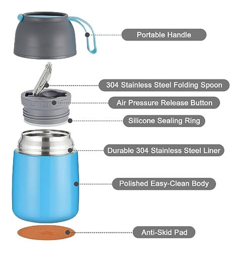 Danmo Thermos for Hot Food - Stainless Steel Soup Thermos for Kids and Adults, Blue 1