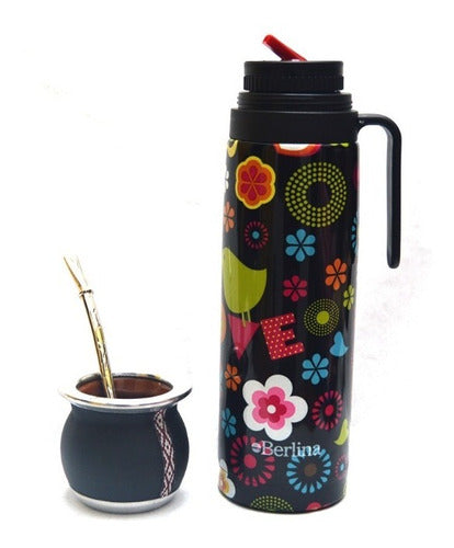 Bazar Online Set De Mate Con Termo Floreado 1lt Y Bombilla De Bronce 0