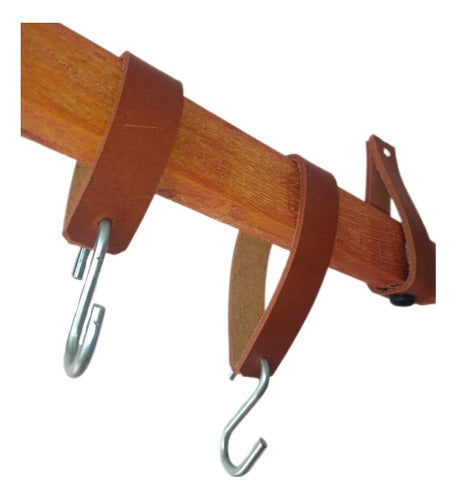 Wooden Wall Coat Rack with Leather Strip & 5 Hooks 1