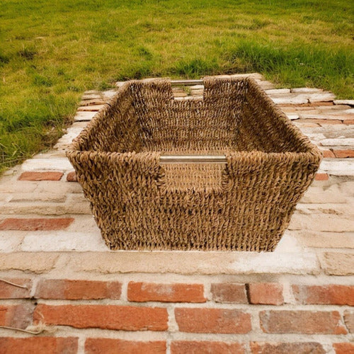 Eluney Deco & Garden Natural Fiber Basket with Metal Handle Large 42x33x20 6