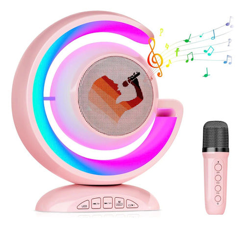 Genius.Uy Portable G-Shaped Speaker with RGB Lights and Wireless Microphone - Pink 0