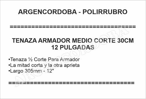 Córdoba Medición Tenaza Armador Medio Corte 30cm 12 Pulgadas 1