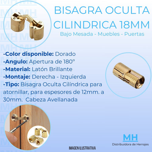 Bisagra Oculta De Latón Diámetro 18mm Eurohard 4