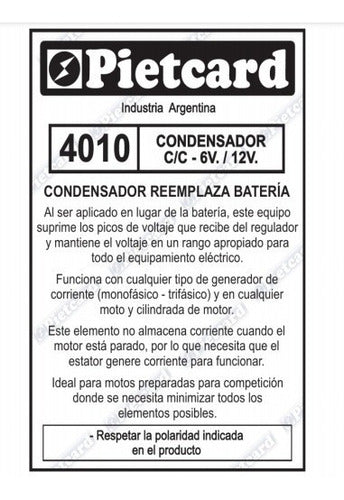 Condensador Reemplaza Bateria 6v 12v Pietcard 4010 Mav 1