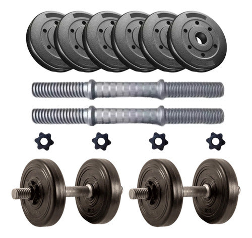 DeporAr 2 Dumbbells with Screw Caps + 25 Kg Weight Plates Gym Equipment 0