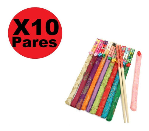 Set X10 Par. Palitos Chinos + Funda Sushi Reutilizable Bambu 1