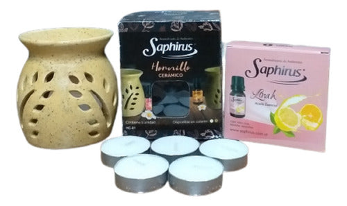 Saphirus Small Ceramic Burner + 5 Saphirus Candles + 1 Saphirus Essential Oil 0