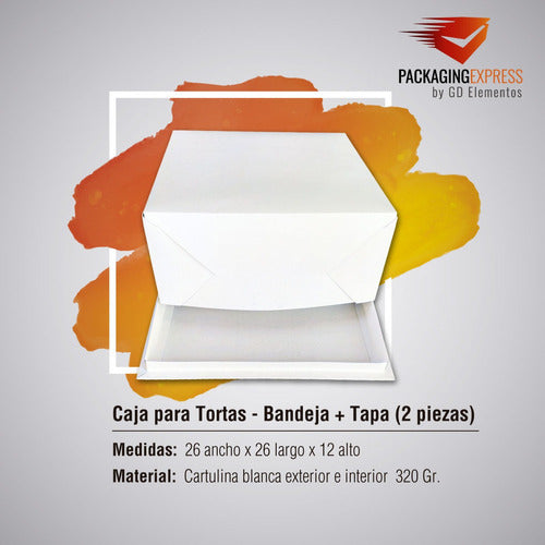 Packaging Express Cajas Para Tortas Postres Bandeja + Tapa 26x26x12 Blanca X25 1