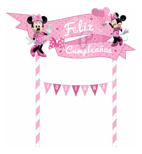 Kits Imprimibles A La Pipetua Topper Para Tortas Minnie Rosa Personalizados Adorno 0