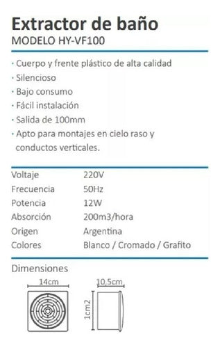 Extractor De Aire Baño Cocina Cromo 100mm Hydra 80m3/hora 1