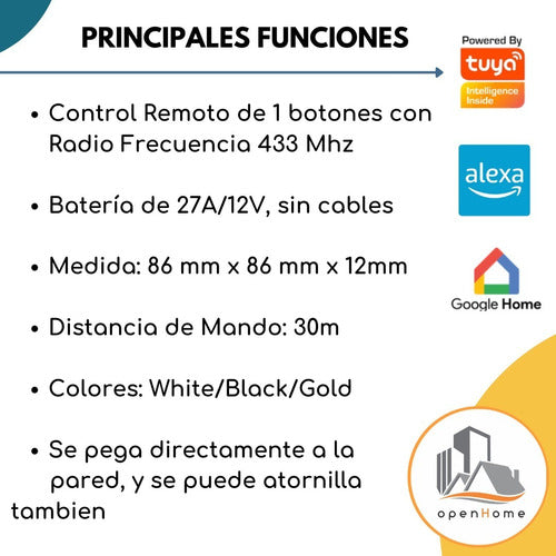 Control Remoto Rf 433mhz, Táctil 1 Canal Blanco | Domótica 2