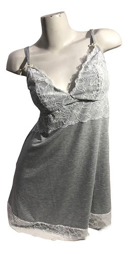 Maternity Nightgown with Fine Straps and Lace Poem 1114 0