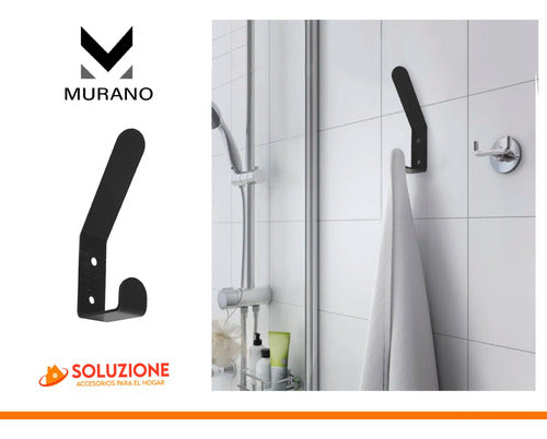 Murano Kit Baño Toallero Con Estante + 2 Perchas Acero Inox Negro 2