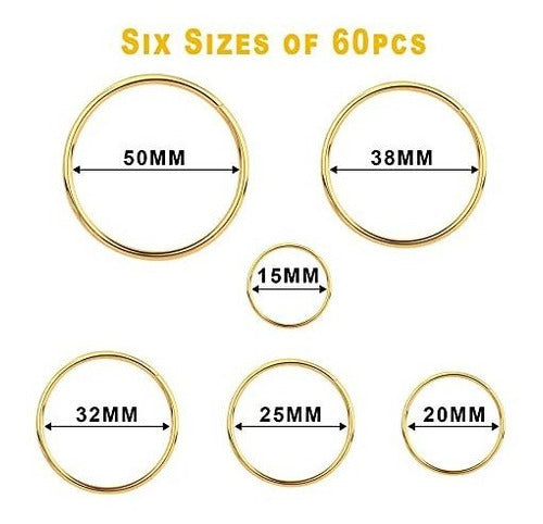 60pcs 6 Sizes Gold Metal O Rings Multi-purpose Buckle Loop Ring for Crafts - 15mm, 20mm, 25mm, 32mm, 38mm, 50mm 1