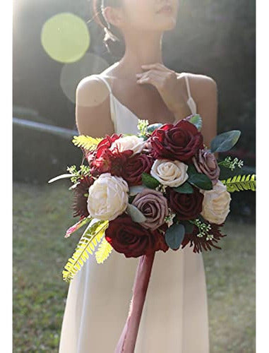 Ponatia Burgundy Artificial Flowers, Wedding Flower Combo Pack 3