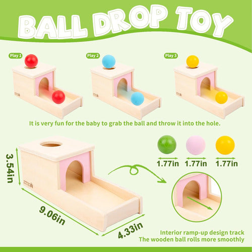 Adena Montessori Object Permanence Box with 3 Balls for Babies 2