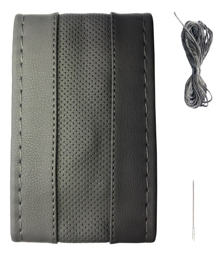 Iael Grey Steering Wheel Cover for Stitching Punched and Smooth with Thread and Needle 1