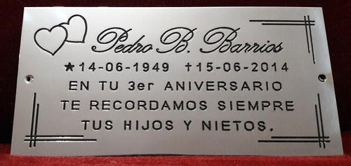 GRABADOS ARTISTICOS Placa Recordatoria Cementerio 10x20 Acero Inox Doble Corazon 1