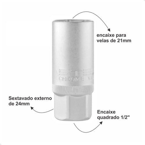 Soquete Retirar Vela Carro 1/2 21mm Stels 2