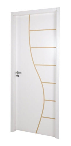 Kit Porta De Madeira Decorada 215x74cm Com Batente De Mdf Wt 1