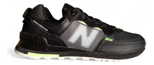 New Balance Men's ML574IJB Black with Green Sneakers 0