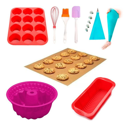 Complete Silicone Baking Set Kitchen Pastry Molds Muffins Piping Bag Flan Mold Spatula Brush Oven 0