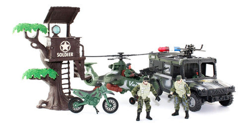 Set Gigante 56 Cm Helicóptero Jeep Y Moto Con Figuras 0