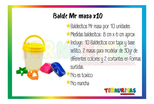 Set of 10 Mister Masa Customizable Souvenir Clay Buckets with Playdough 1