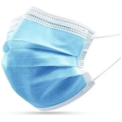 Pack of 50 Disposable Sky Blue Face Masks with Elastic Bands 0