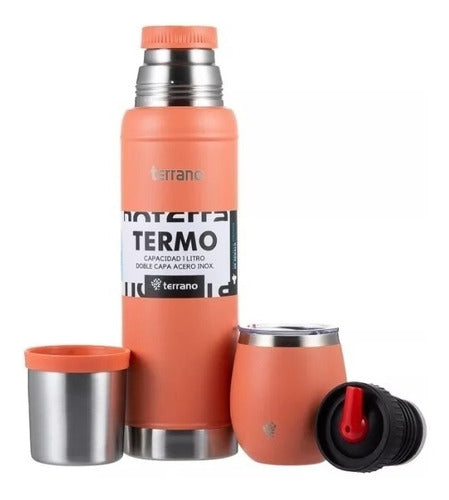 Terrano Stainless Steel 1L Thermos Without Handle + Mate with Lid + Straw 5