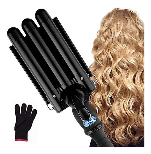 Ruzixt Ceramic 3 Barrel Hair Curler with LCD Display 0