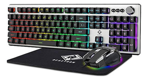 Beastron RGB Backlit Gaming Keyboard with Mouse and Mousepad Set 0