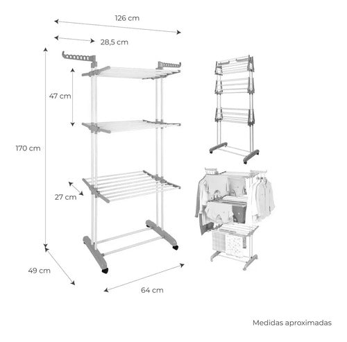 Folding Clothes Drying Rack with 3 Shelves Standing 40 Kg Capacity 5