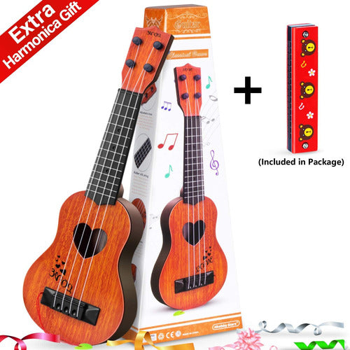 Hhobby Stars Classic Ukulele for Kids, Brown, with 16-Hole Harmonica 1