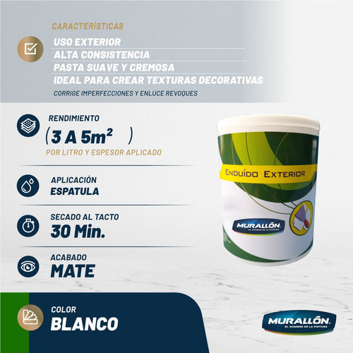 Murallón White 4 Liters Premium Plastic Filler for Interior and Exterior 1